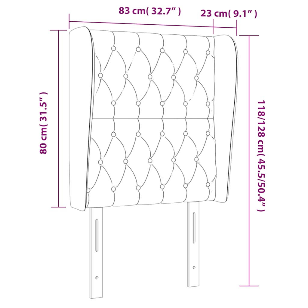 sengegavl med kanter 83x23x118/128 cm fløjl mørkeblå