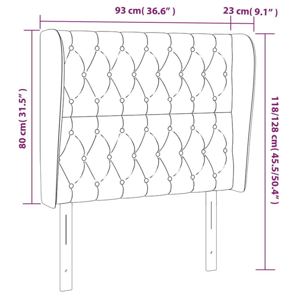 sengegavl med kanter 93x23x118/128 cm fløjl mørkegrå