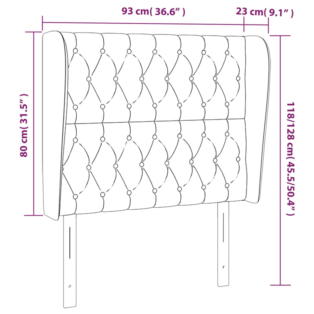 sengegavl med kanter 93x23x118/128 cm fløjl sort