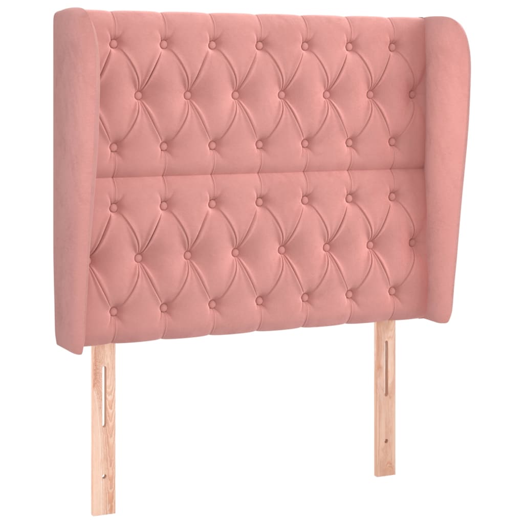 sengegavl med kanter 93x23x118/128 cm fløjl lyserød
