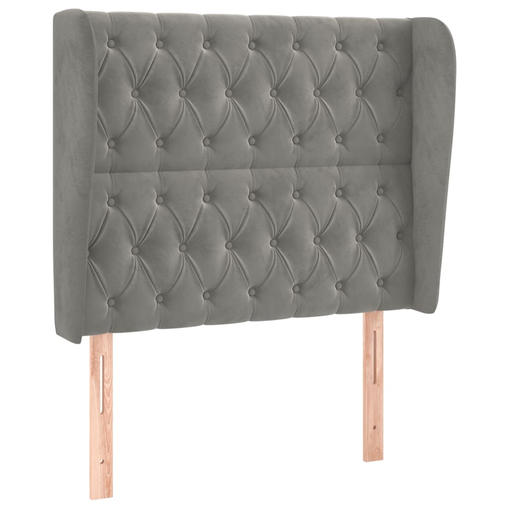 sengegavl med kanter 103x23x118/128 cm fløjl lysegrå