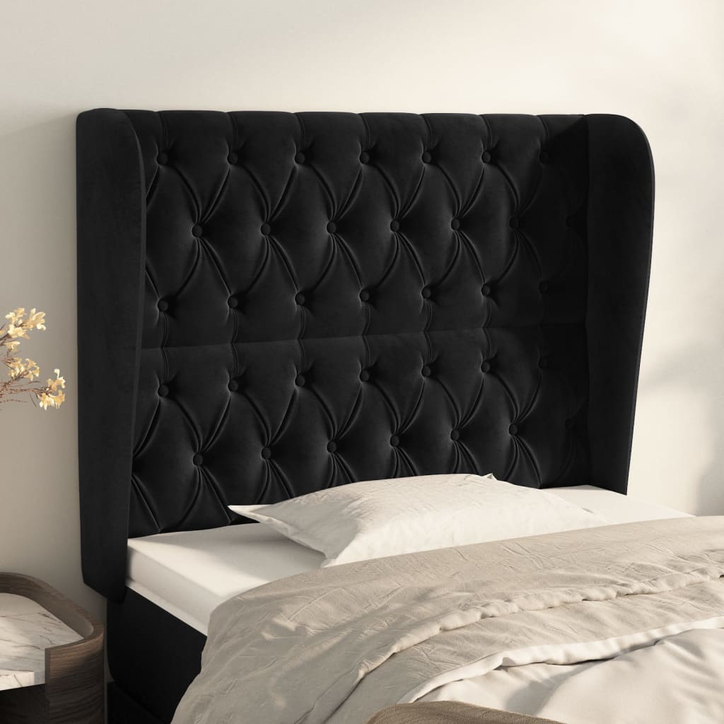 sengegavl med kanter 103x23x118/128 cm fløjl sort