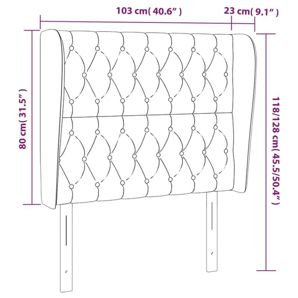 sengegavl med kanter 103x23x118/128 cm fløjl lyserød