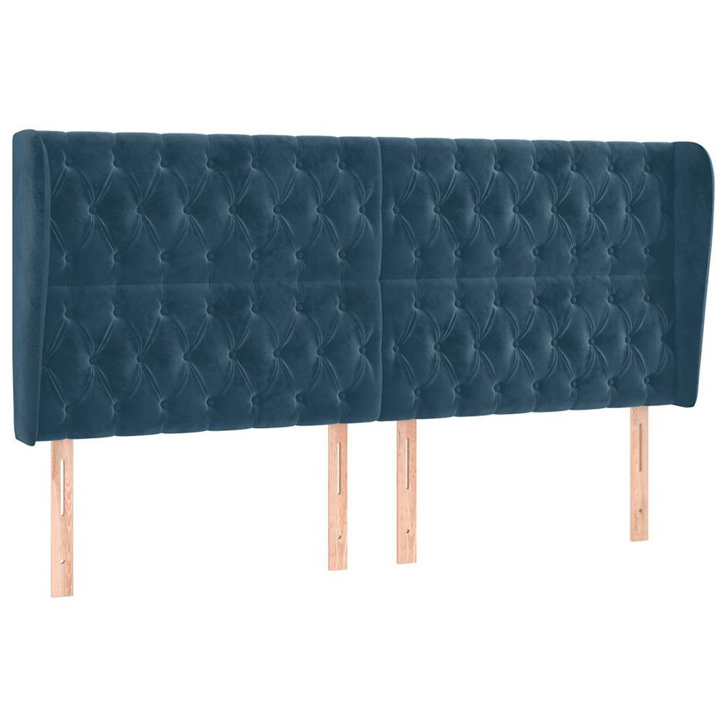 sengegavl med kanter 183x23x118/128 cm fløjl mørkeblå