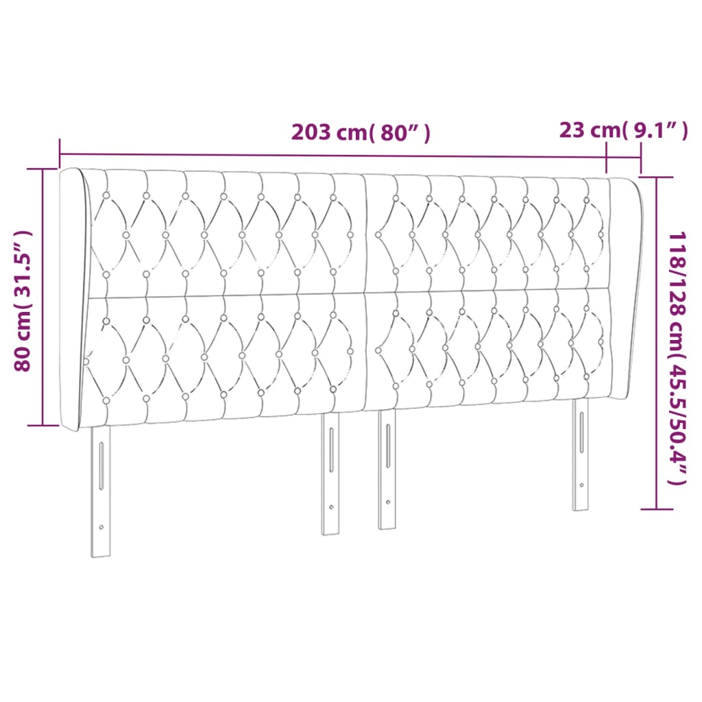sengegavl med kanter 203x23x118/128 cm fløjl mørkegrå