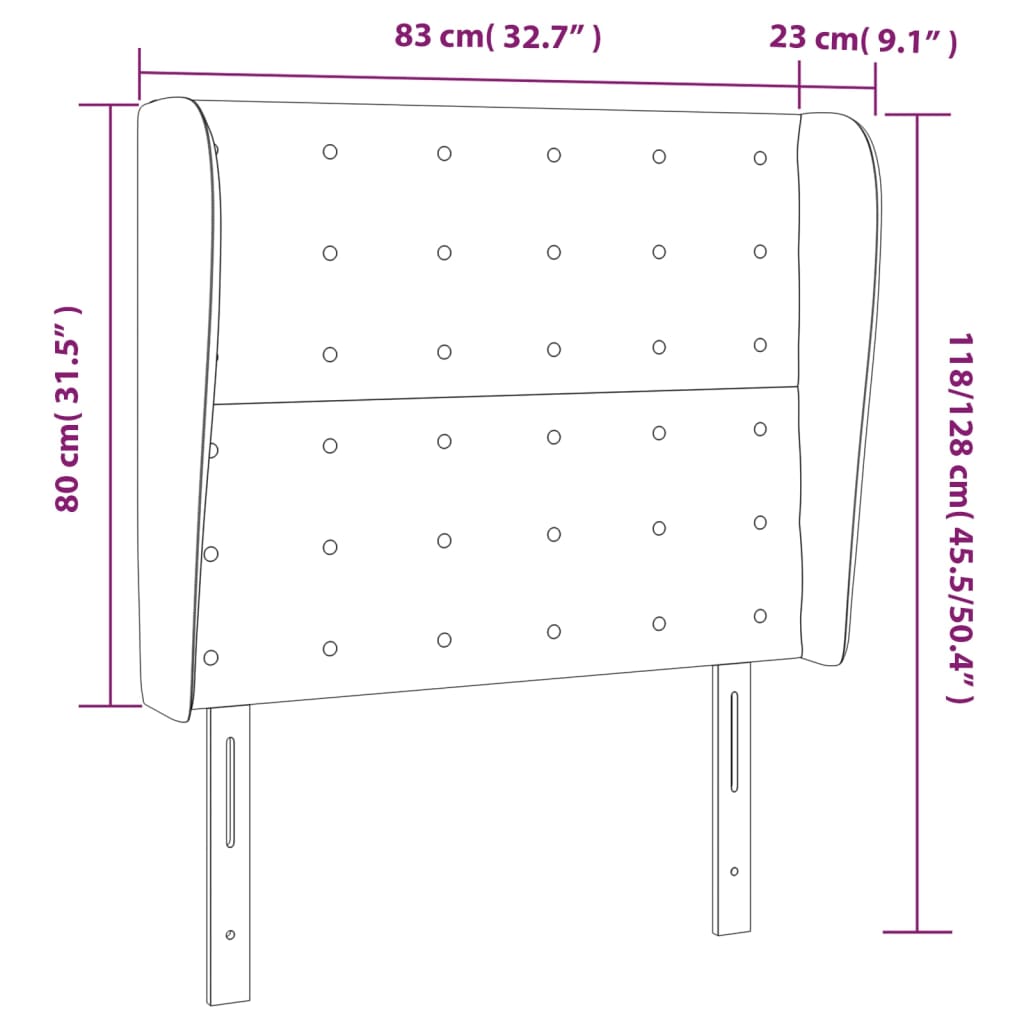 sengegavl med kanter 83x23x118/128 cm stof cremefarvet