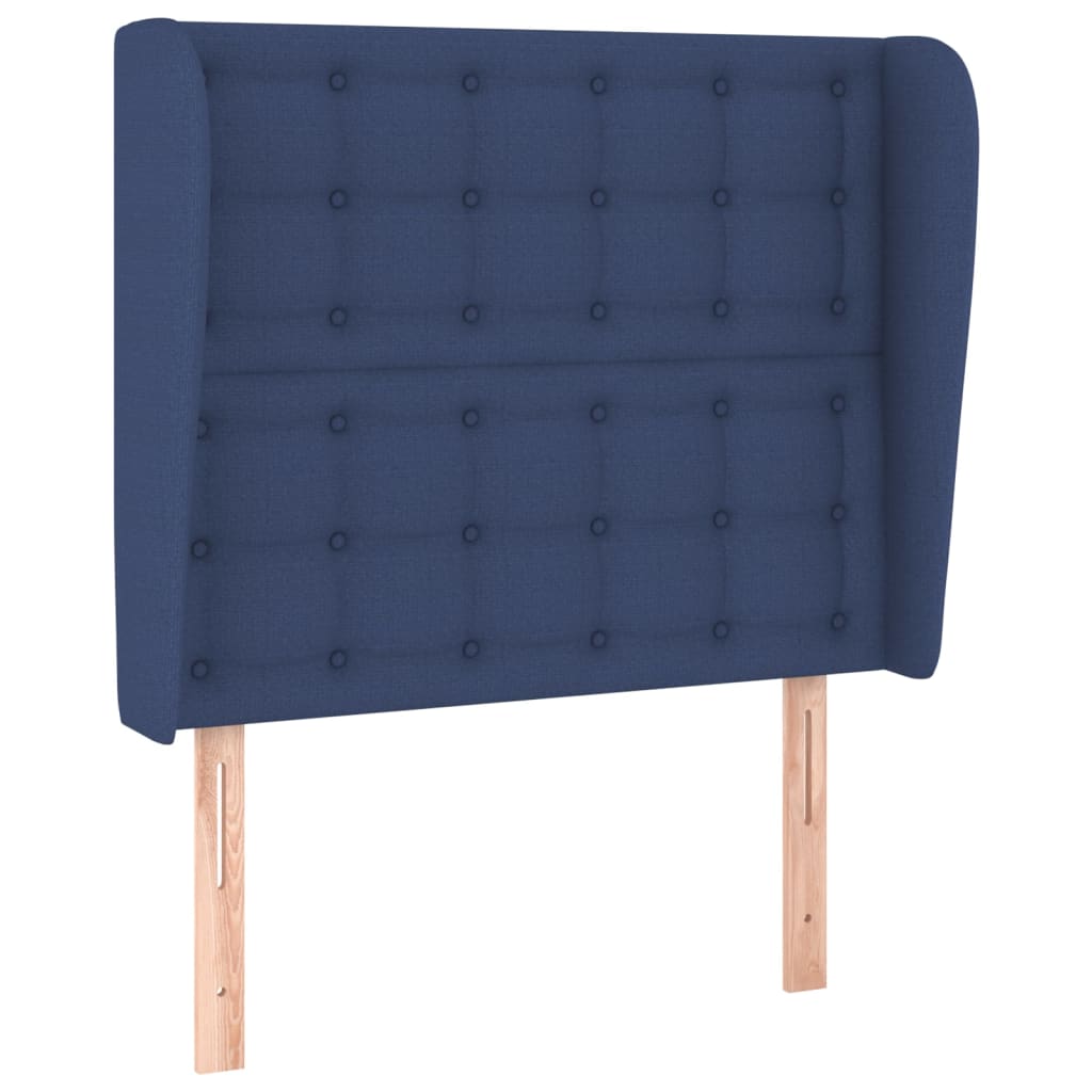 sengegavl med kanter 83x23x118/128 cm stof blå