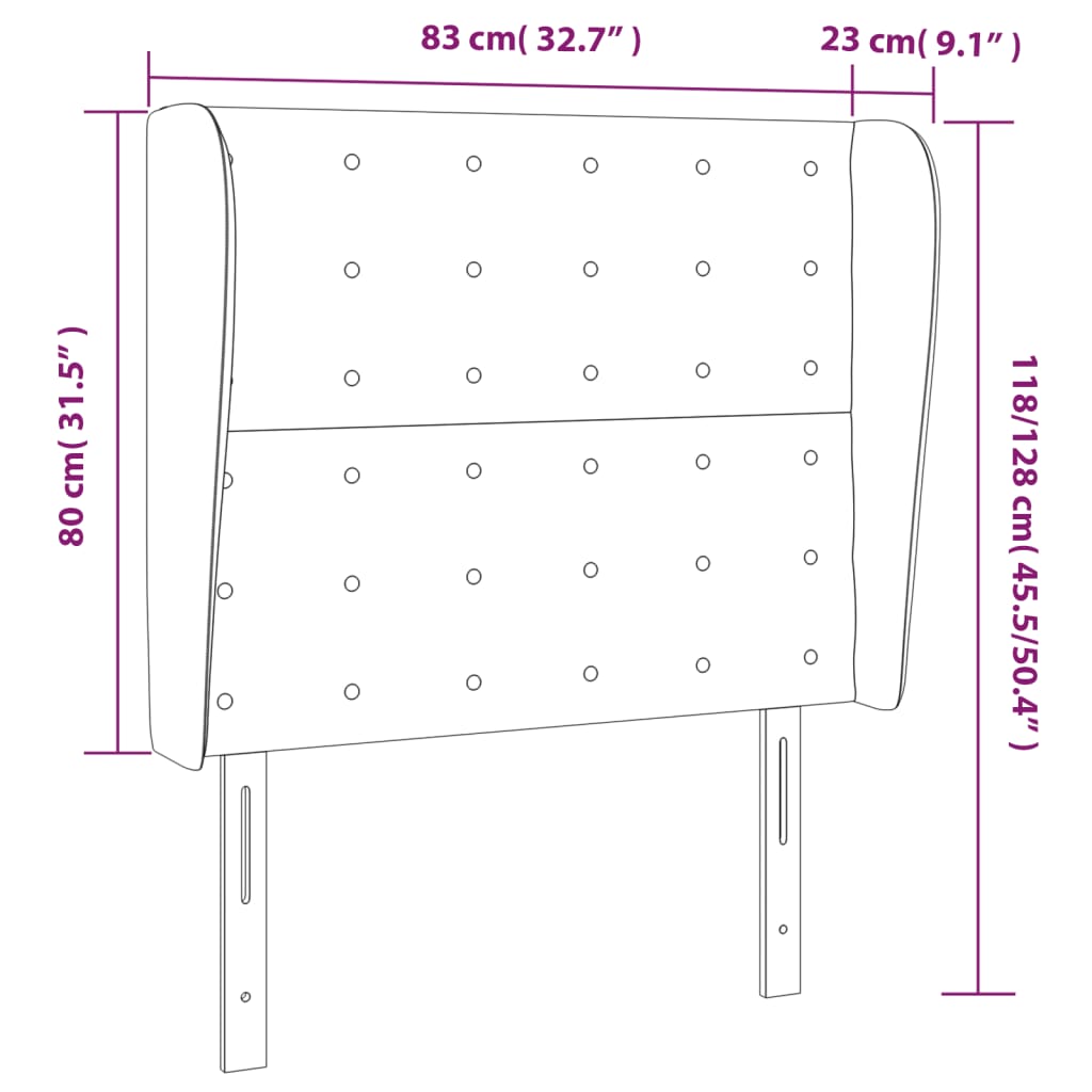 sengegavl med kanter 83x23x118/128 cm stof blå