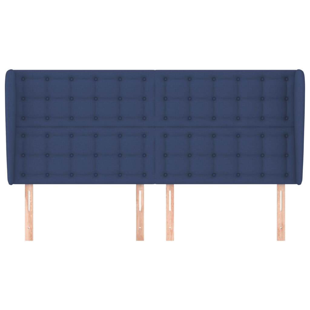 sengegavl med kanter 183x23x118/128 cm stof blå