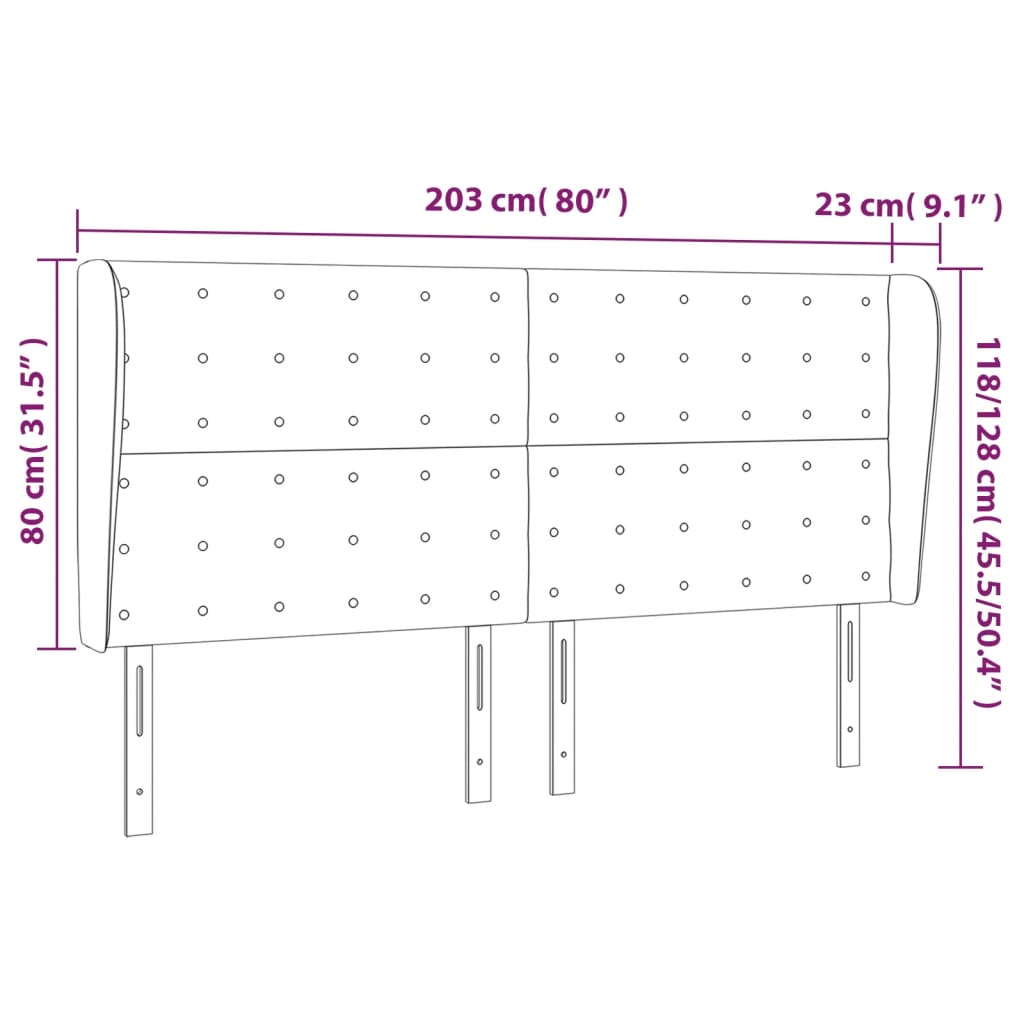 sengegavl med kanter 203x23x118/128 cm stof blå