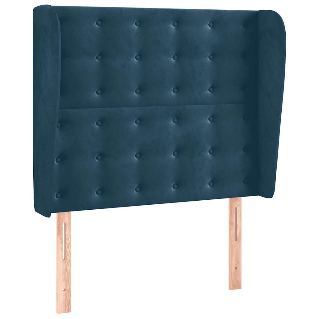 sengegavl med kanter 83x23x118/128 cm fløjl mørkeblå