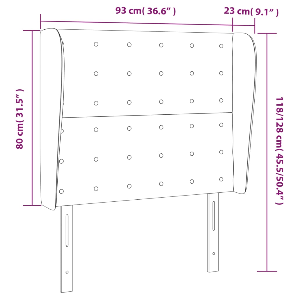 sengegavl med kanter 93x23x118/128 cm fløjl mørkegrå