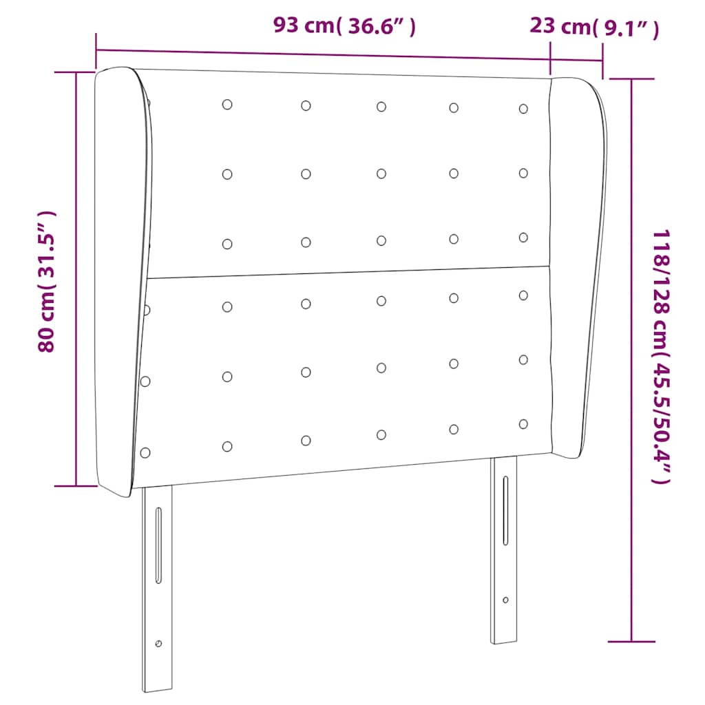 sengegavl med kanter 93x23x118/128 cm fløjl mørkeblå