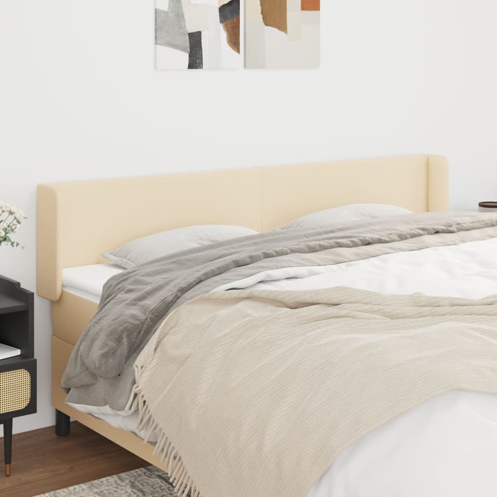 sengegavl med kanter 203x16x78/88 cm stof cremefarvet