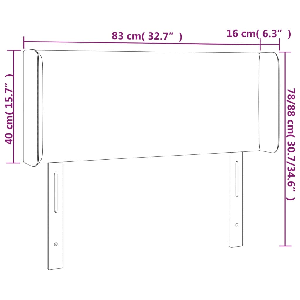 sengegavl med kanter 83x16x78/88 cm fløjl lysegrå