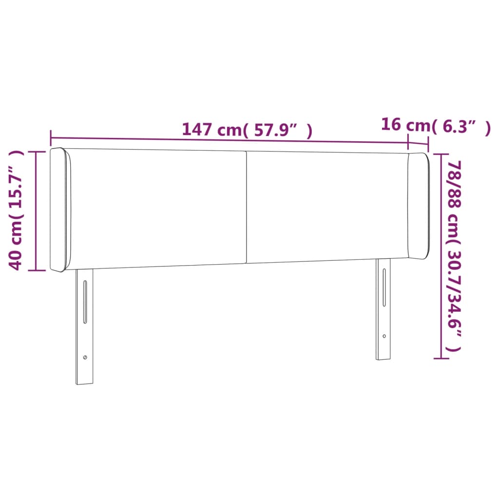 sengegavl med kanter 147x16x78/88 cm fløjl mørkegrå