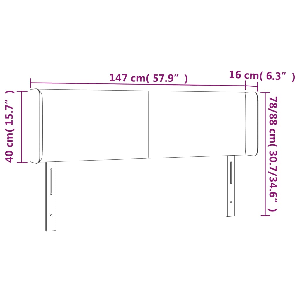 sengegavl med kanter 147x16x78/88 cm fløjl sort