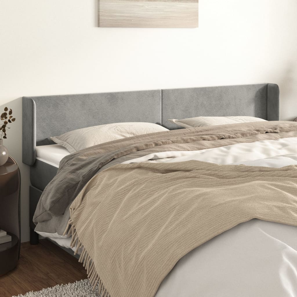 sengegavl med kanter 203x16x78/88 cm fløjl lysegrå