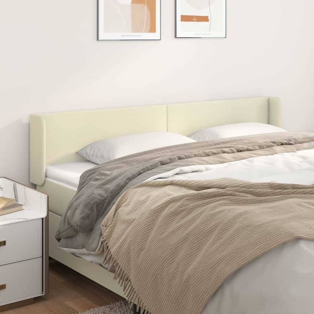 sengegavl med kanter 163x16x78/88 cm kunstlæder cremefarvet