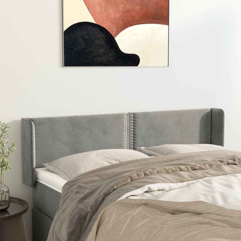 sengegavl med kanter 147x16x78/88 cm fløjl lysegrå