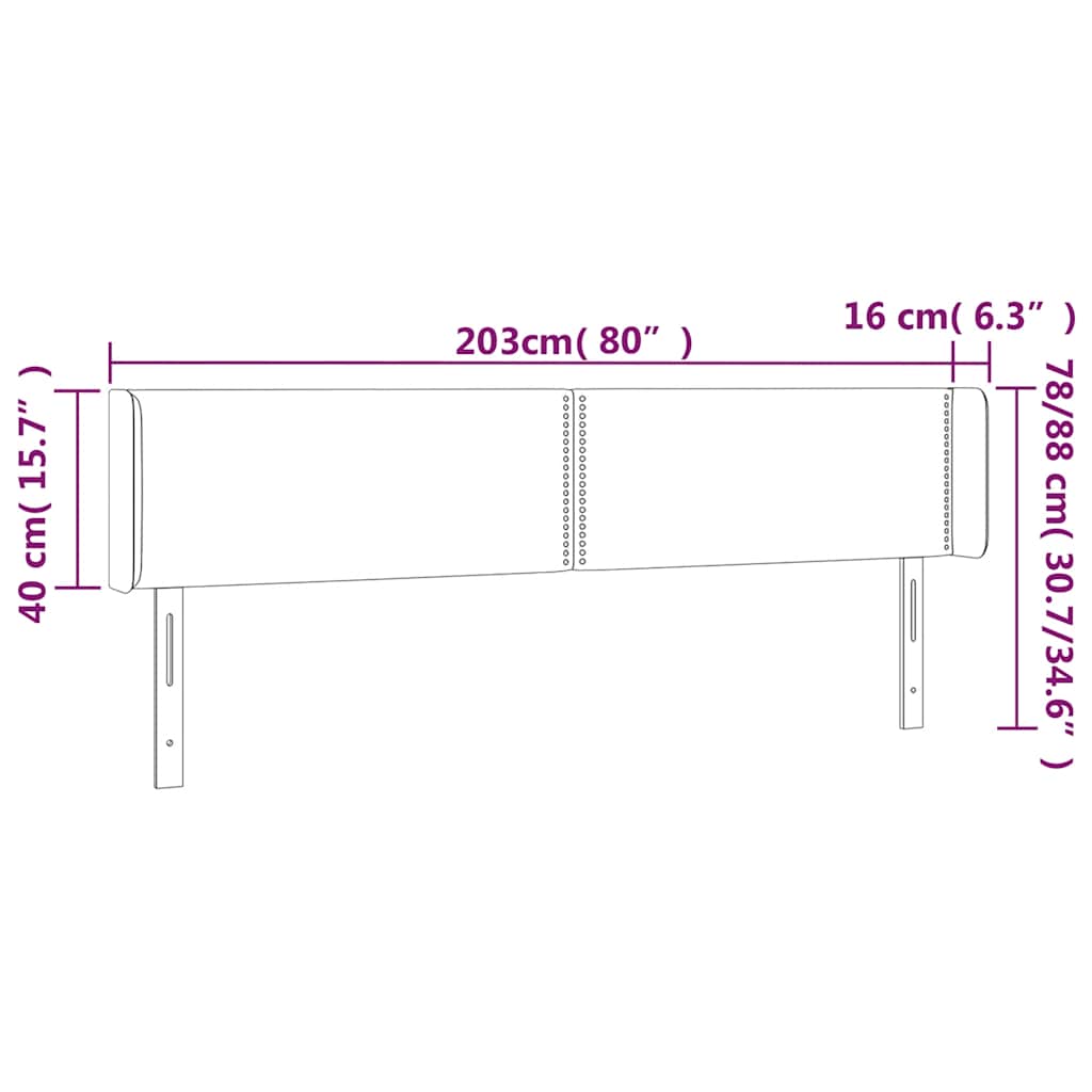 sengegavl med kanter 203x16x78/88 cm fløjl mørkeblå
