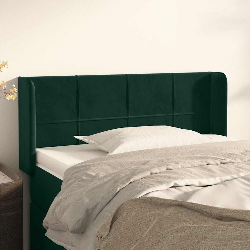 sengegavl med kanter 103x16x78/88 cm fløjl mørkegrøn