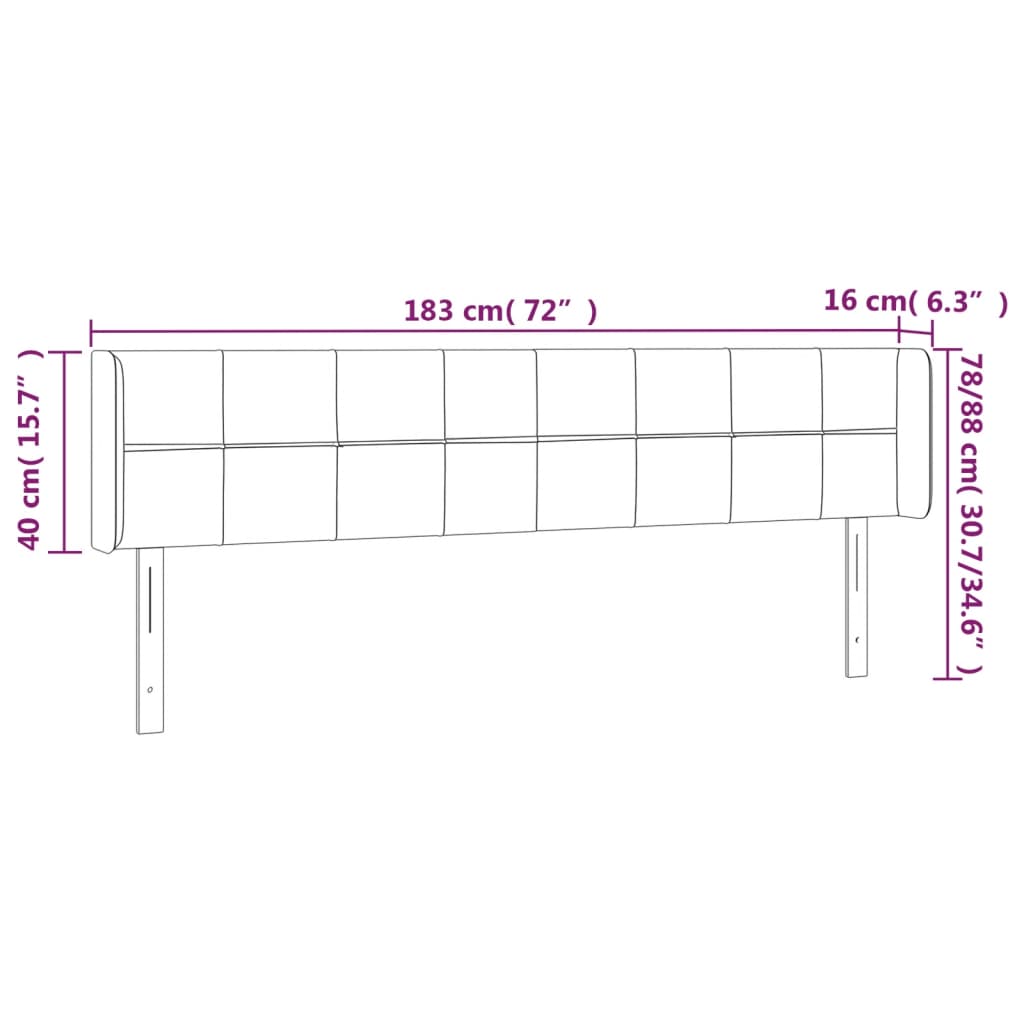 sengegavl med kanter 183x16x78/88 cm fløjl sort