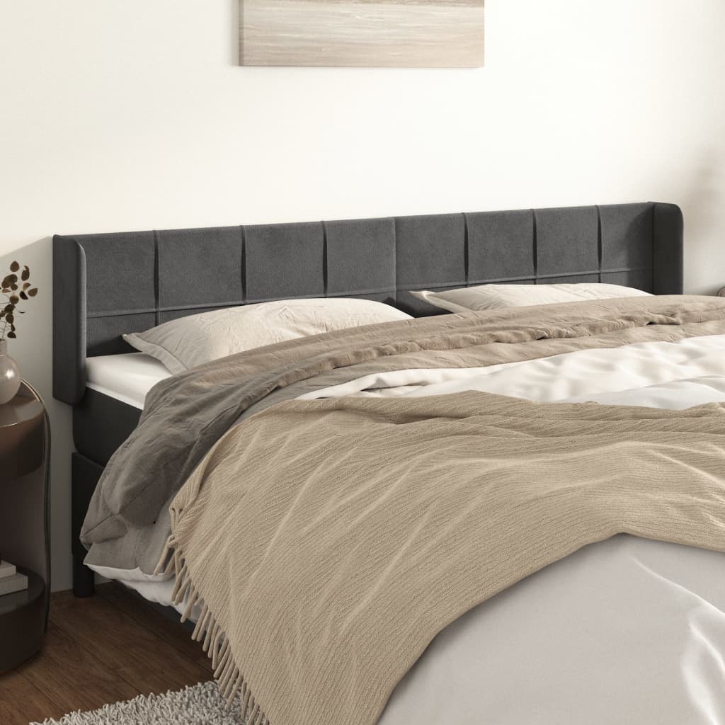 sengegavl med kanter 203x16x78/88 cm fløjl mørkegrå