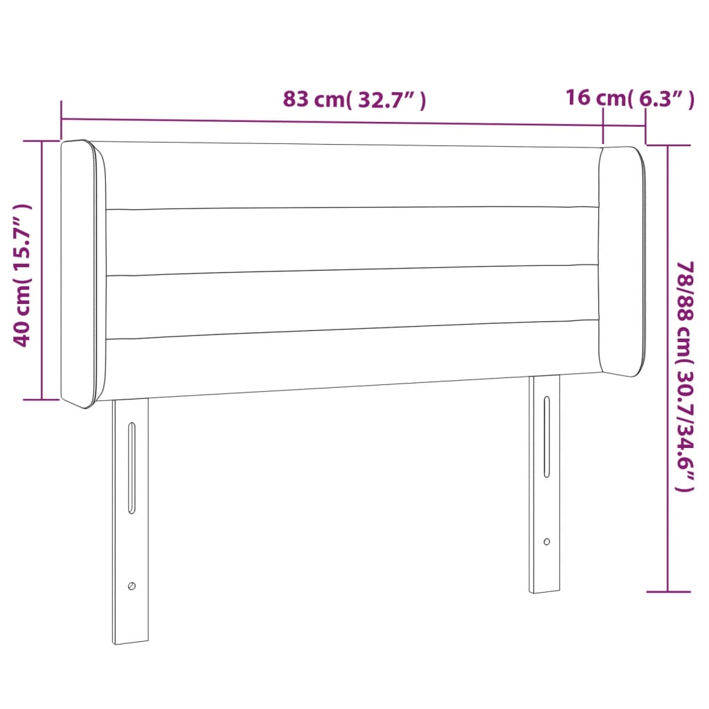 sengegavl med kanter 83x16x78/88 cm fløjl lyserød