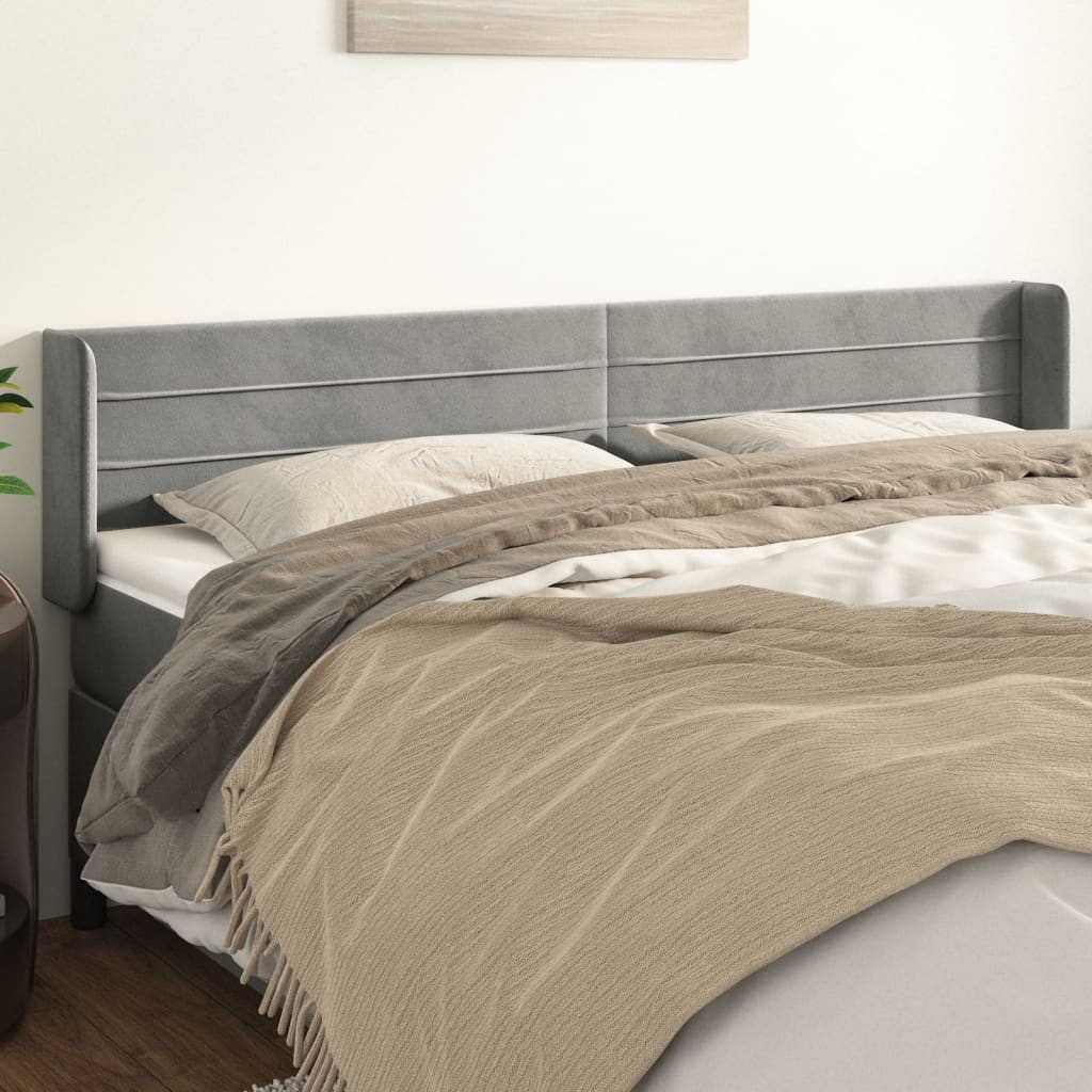 sengegavl med kanter 203x16x78/88 cm fløjl lysegrå