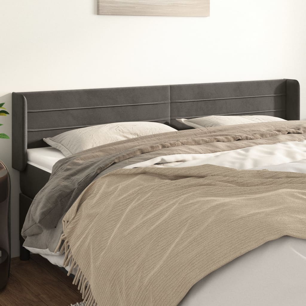 sengegavl med kanter 203x16x78/88 cm fløjl mørkegrå