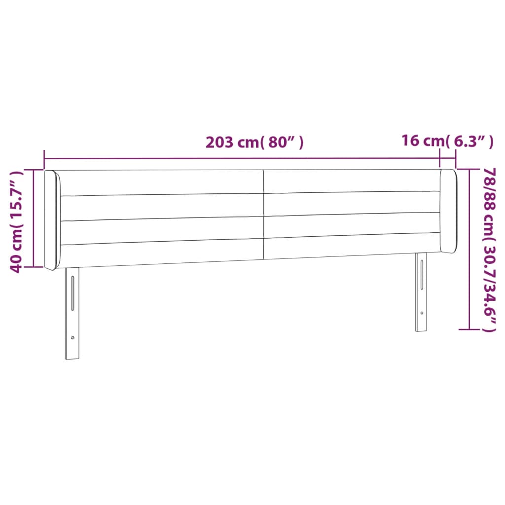 sengegavl med kanter 203x16x78/88 cm fløjl sort
