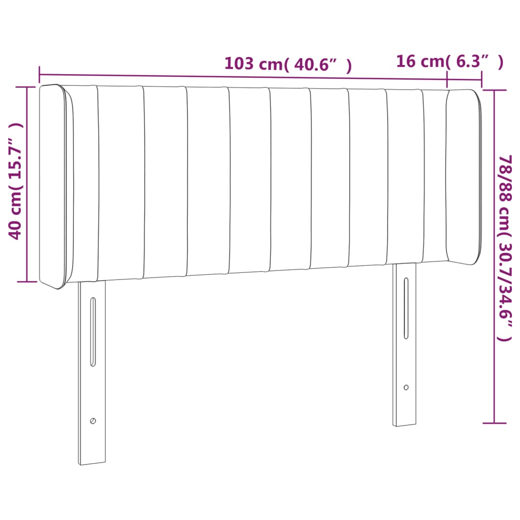 sengegavl med kanter 103x16x78/88 cm stof sort