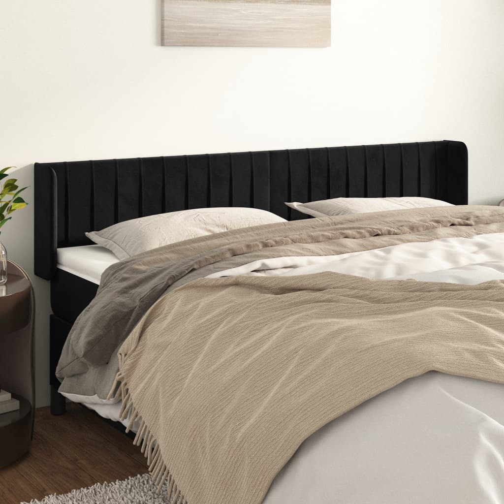 sengegavl med kanter 163x16x78/88 cm fløjl sort