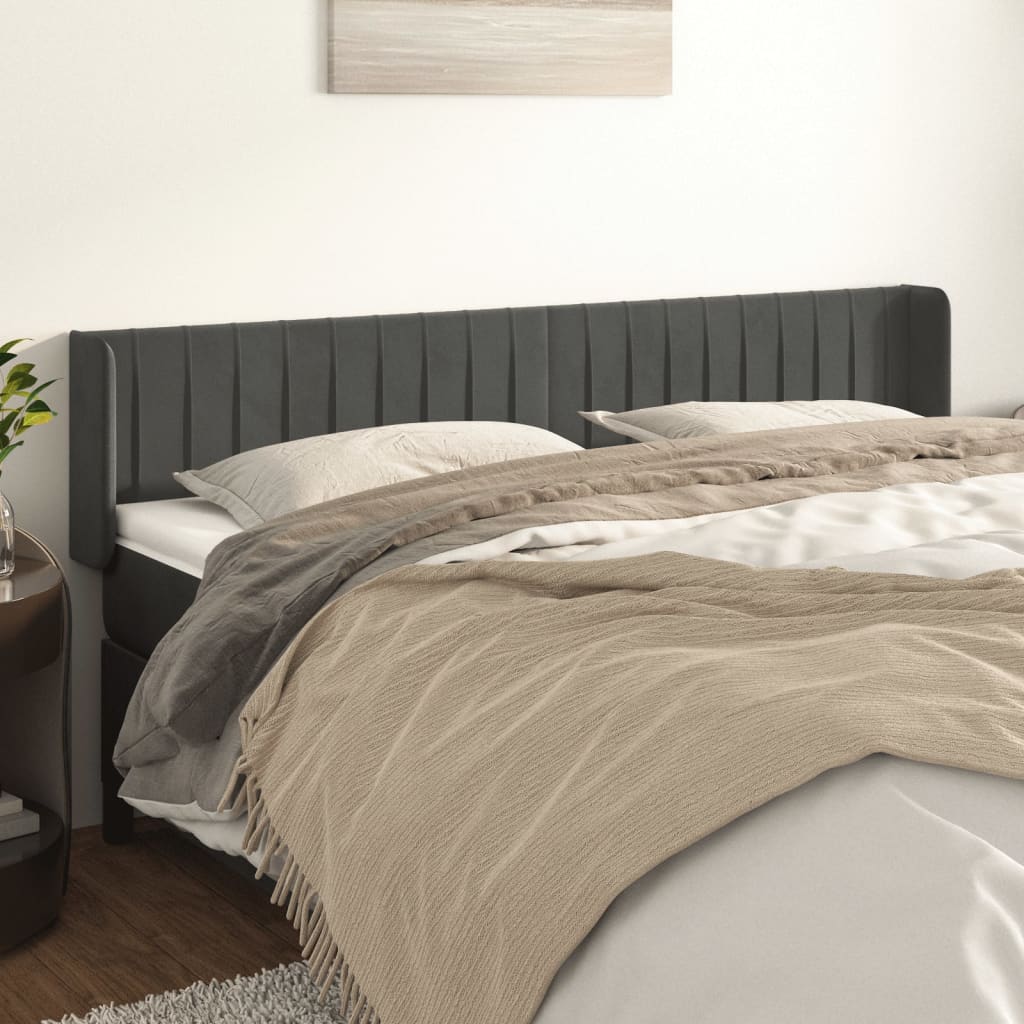 sengegavl med kanter 203x16x78/88 cm fløjl mørkegrå