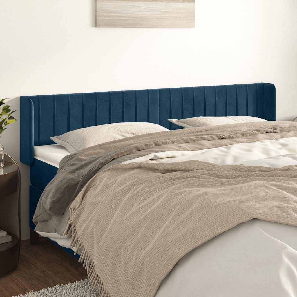 sengegavl med kanter 203x16x78/88 cm fløjl mørkeblå
