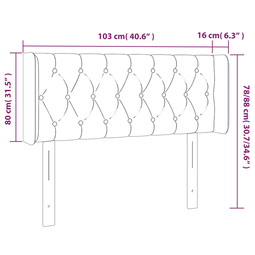 sengegavl med kanter 103x16x78/88 cm stof sort