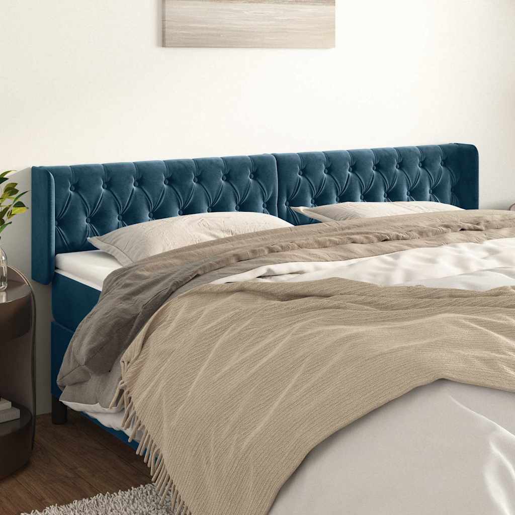 sengegavl med kanter 183x16x78/88 cm fløjl mørkeblå