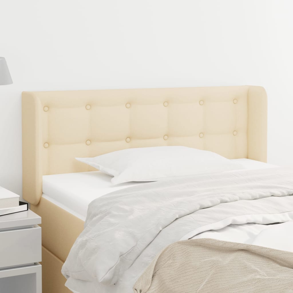 sengegavl med kanter 83x16x78/128 cm stof cremefarvet