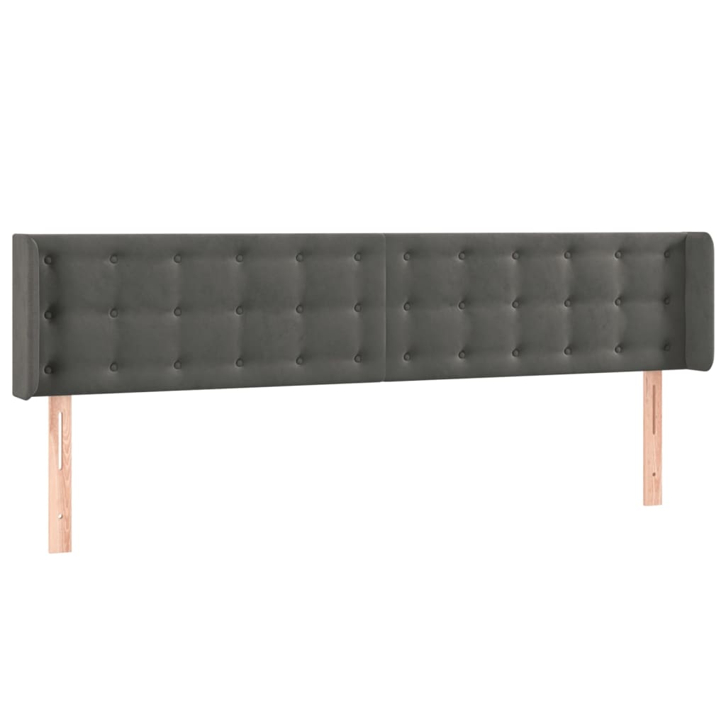 sengegavl med kanter 163x16x78/88 cm fløjl mørkegrå