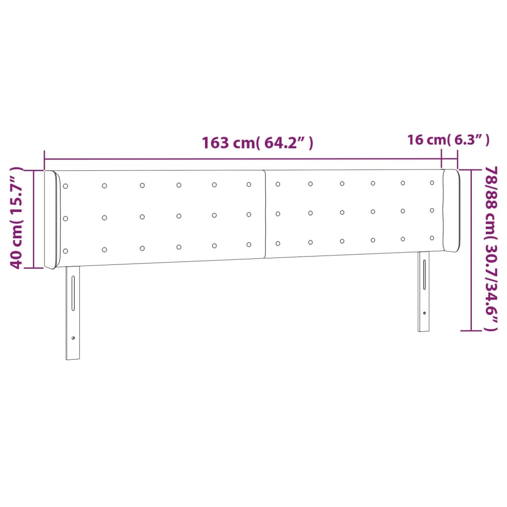 sengegavl med kanter 163x16x78/88 cm fløjl mørkegrå
