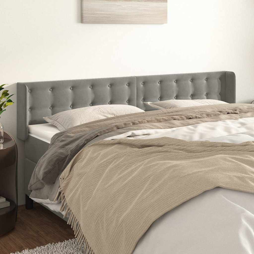 sengegavl med kanter 183x16x78/88 cm fløjl lysegrå