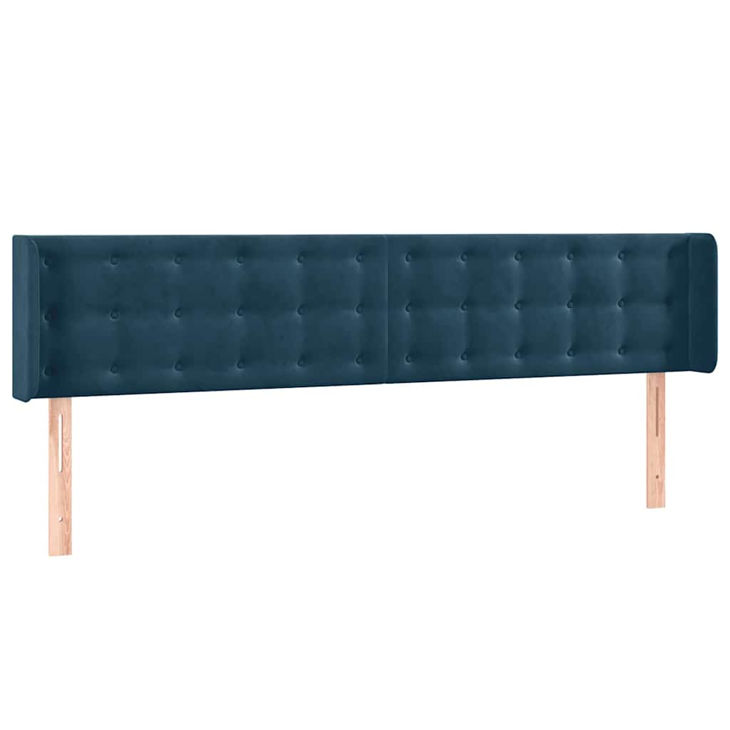 sengegavl med kanter 183x16x78/88 cm fløjl mørkeblå