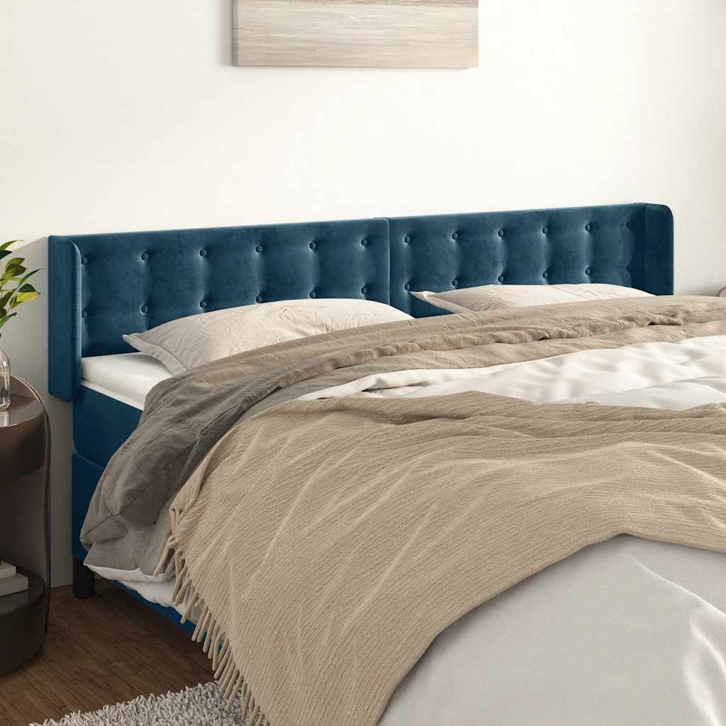 sengegavl med kanter 203x16x78/88 cm fløjl mørkeblå