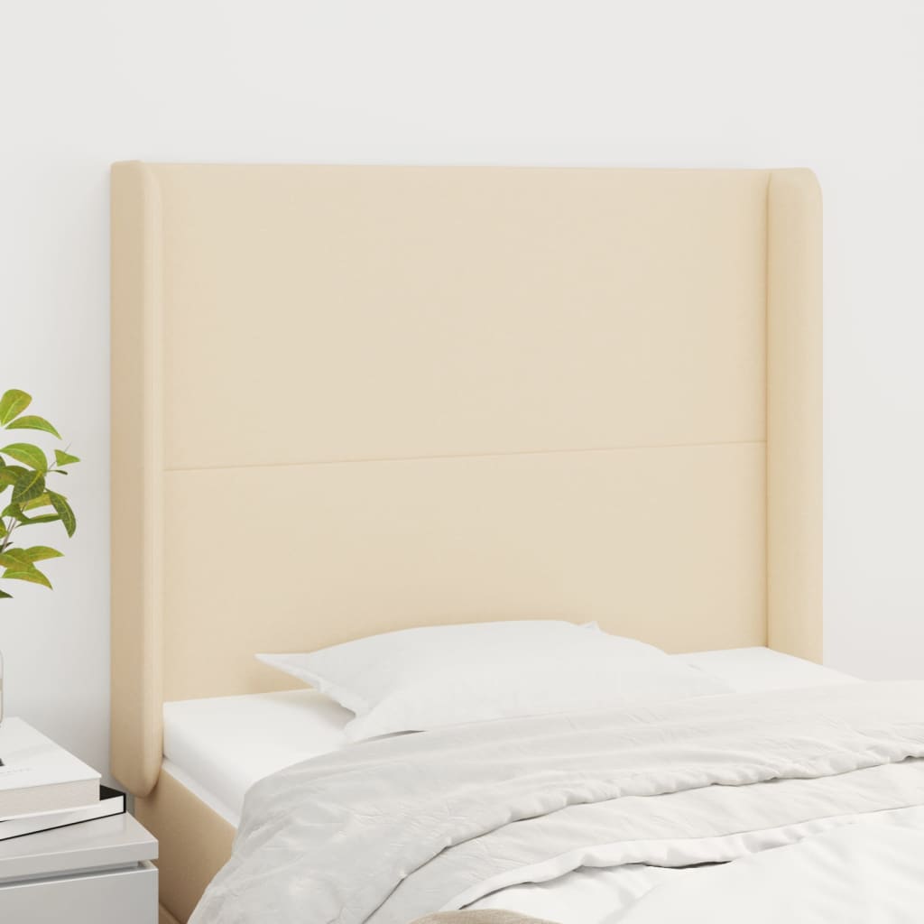 sengegavl med kanter 83x16x118/128 cm stof cremefarvet