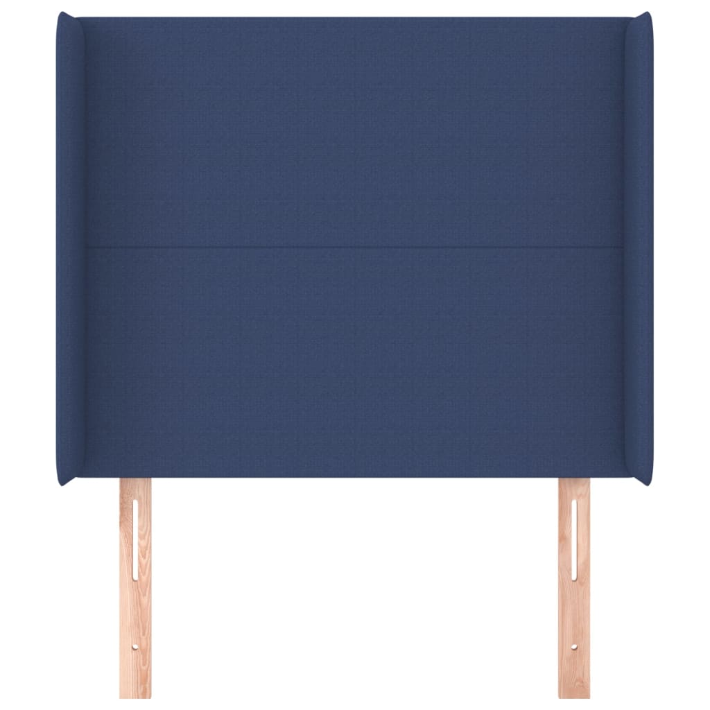 sengegavl med kanter 93x16x118/128 cm stof blå