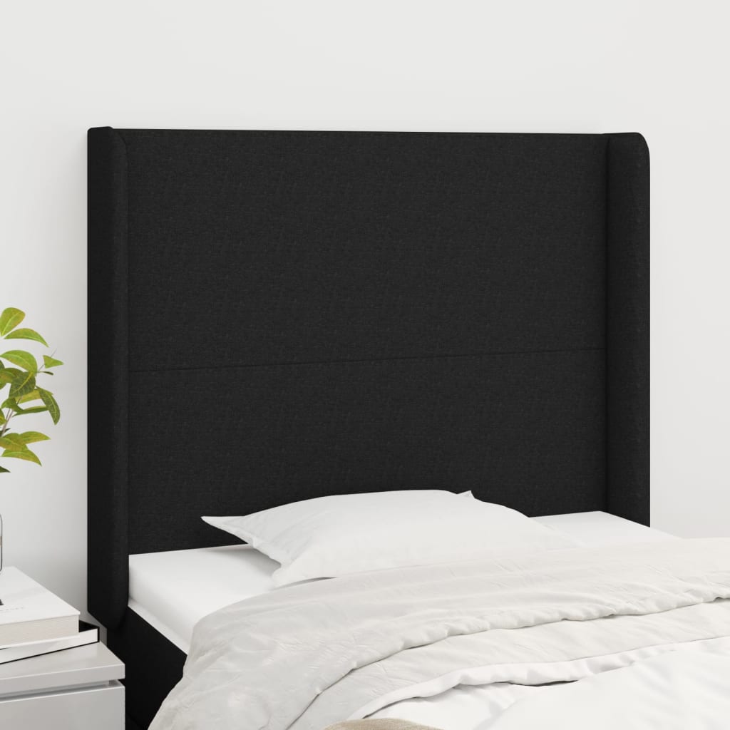 sengegavl med kanter 103x16x118/128 cm stof sort