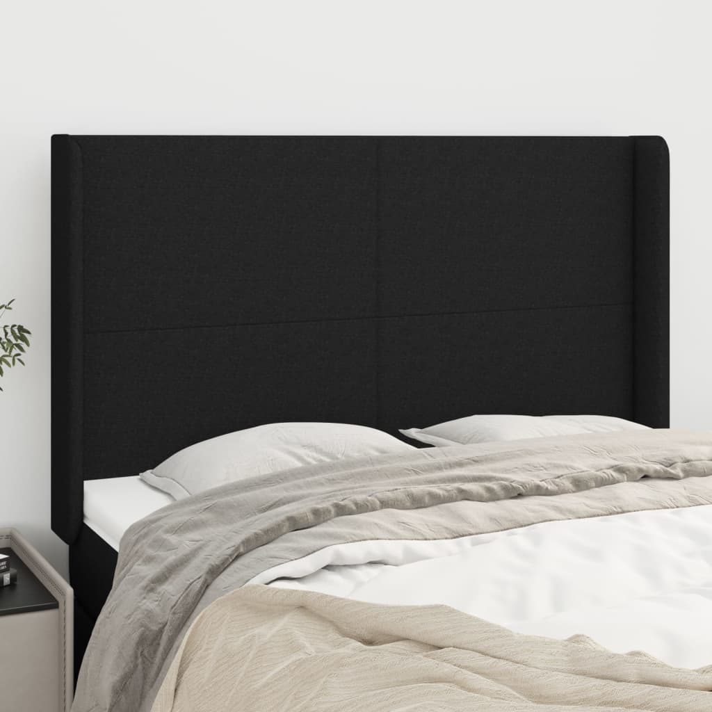 sengegavl med kanter 147x16x118/128 cm stof sort