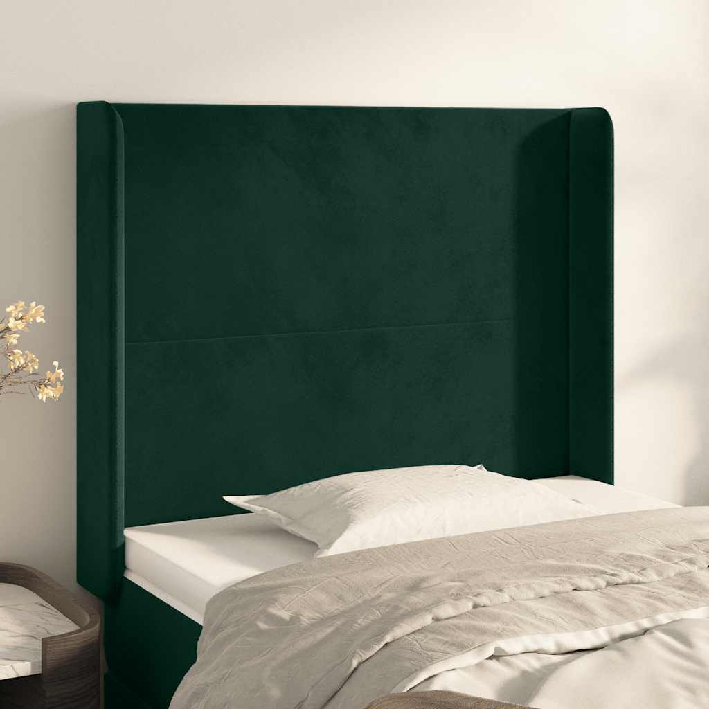sengegavl med kanter 93x16x118/128 cm fløjl mørkegrøn