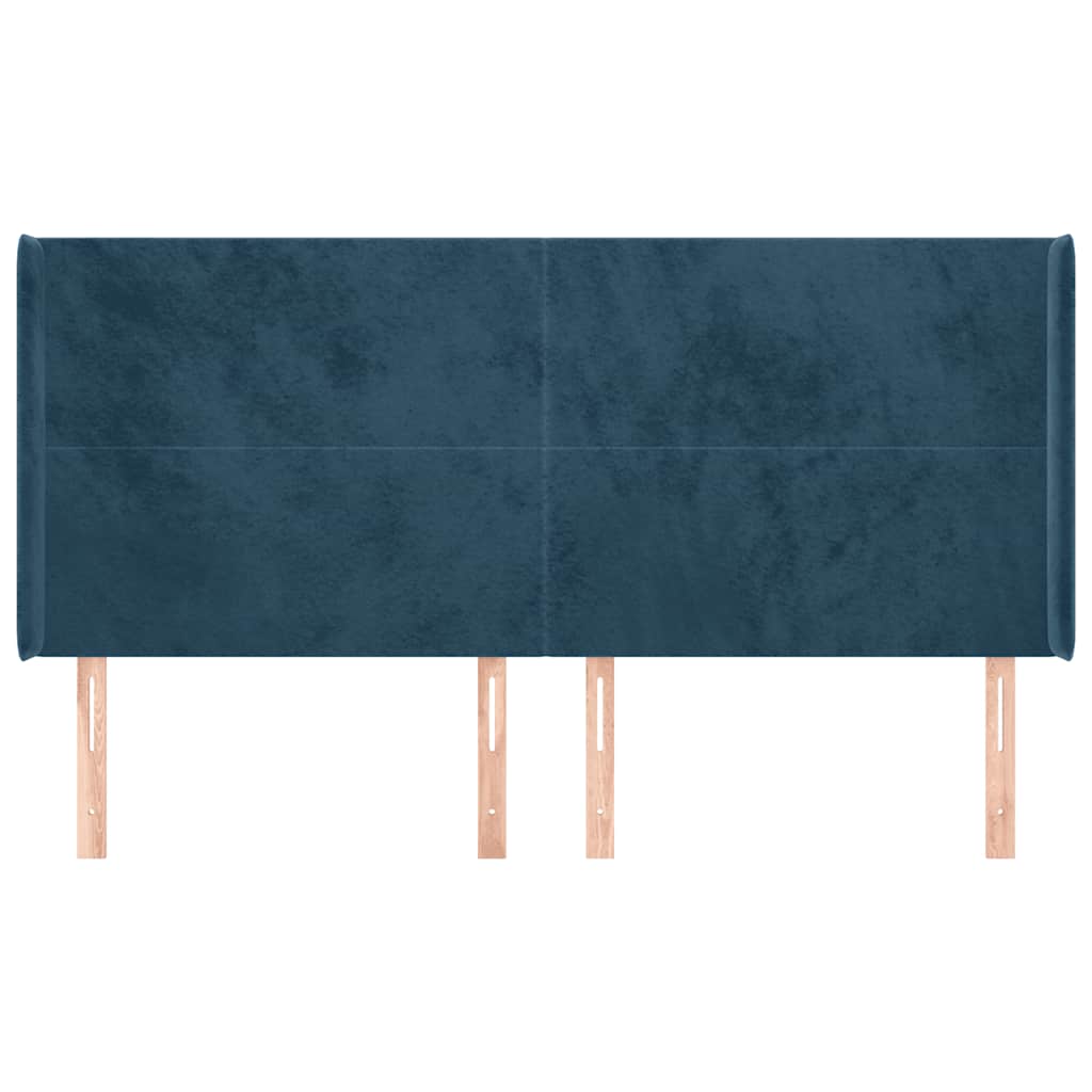 sengegavl med kanter 183x16x118/128 cm fløjl mørkeblå